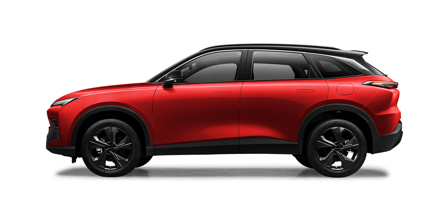 Side view of a red BAIC X55 Hybrid SUV Premium