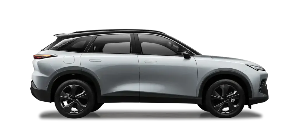 Side view of a light grey / black roof BAIC X55 SUV