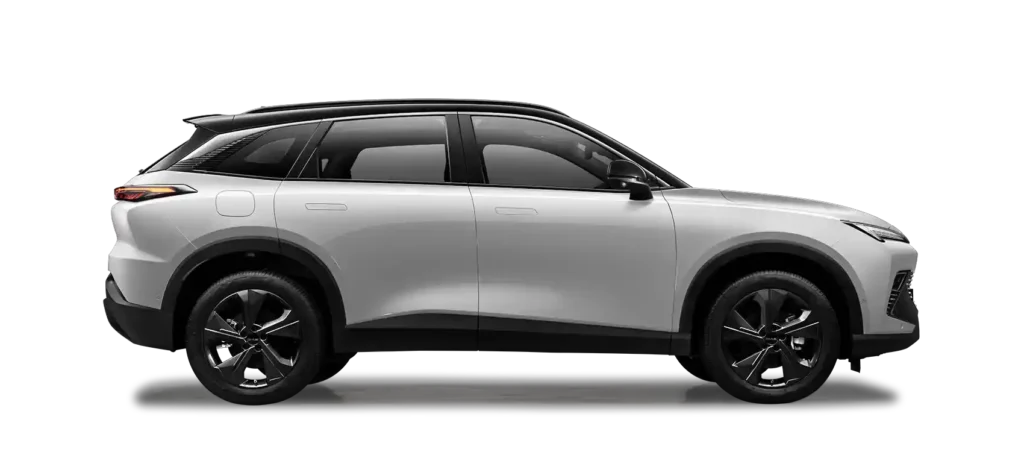Side view of a white / black roof BAIC X55 SUV
