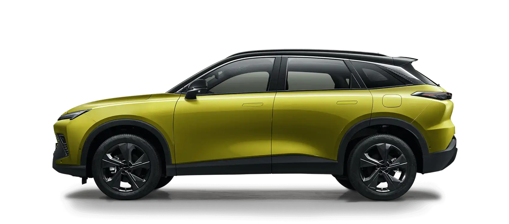 Side view of a yellow BAIC X55 SUV Premium Plus
