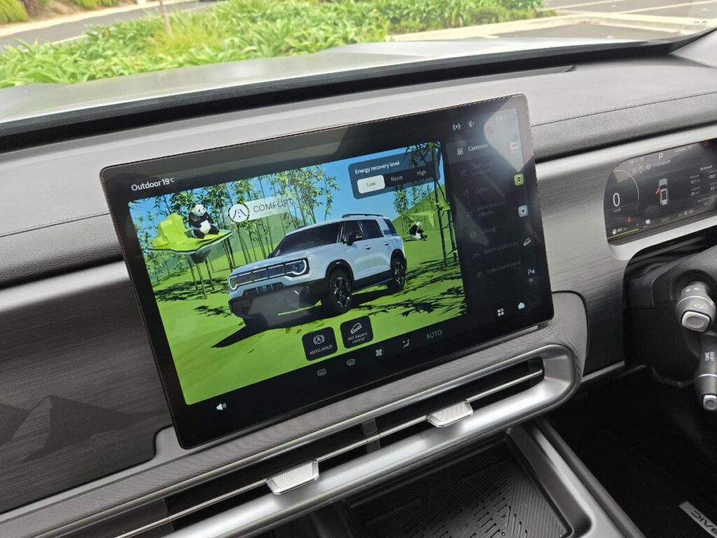 Close up of the large central touchscreen on a BAIC B30 hybrid SUV