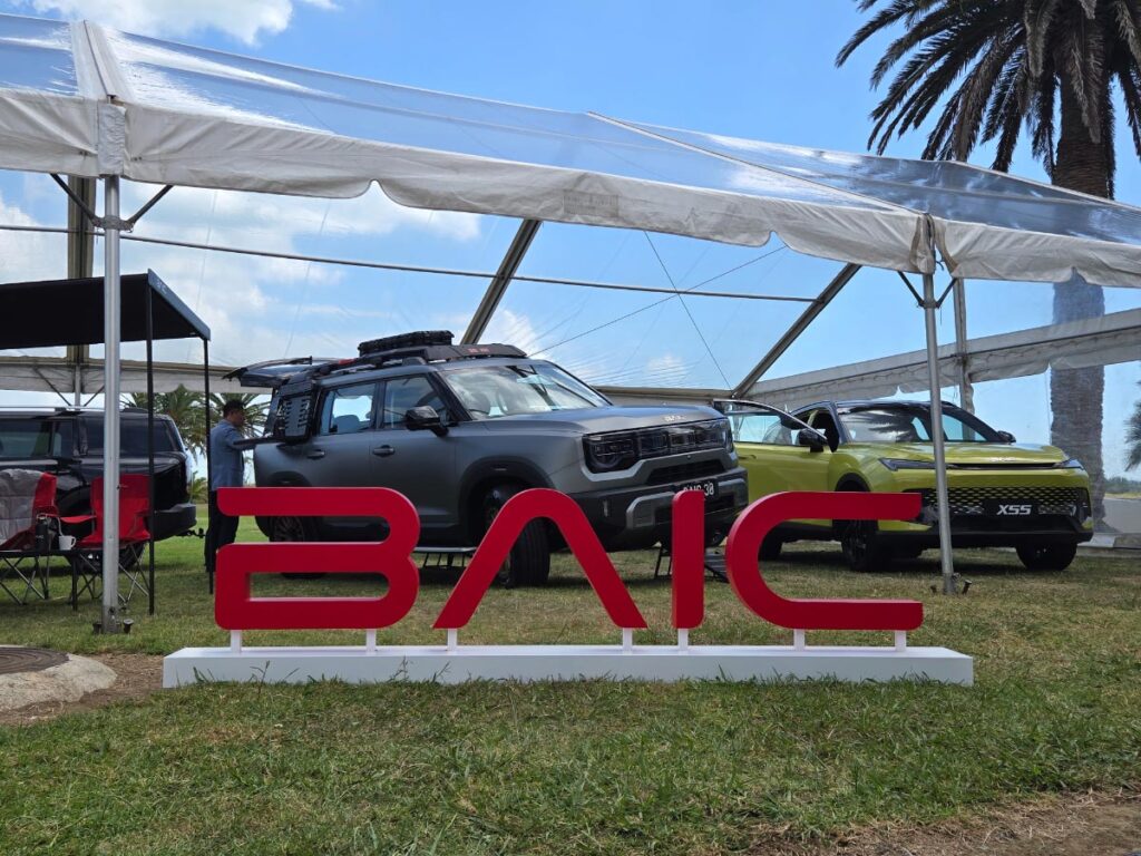 Front three quarter view of a silver BAIC B30 SUV on display at the New Zealand launch event