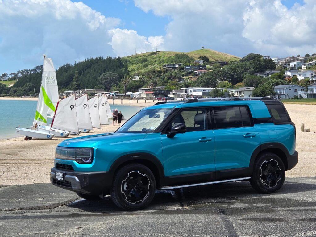 Front three quarter view of a BIAC B30 SUV parked at a beachside carpark 