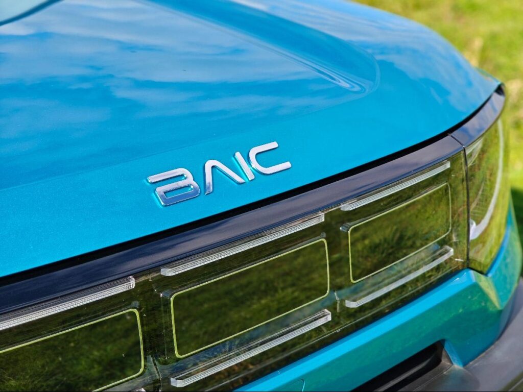 Close up of the front grille and BAIC badge of a BAIC B30 SUV