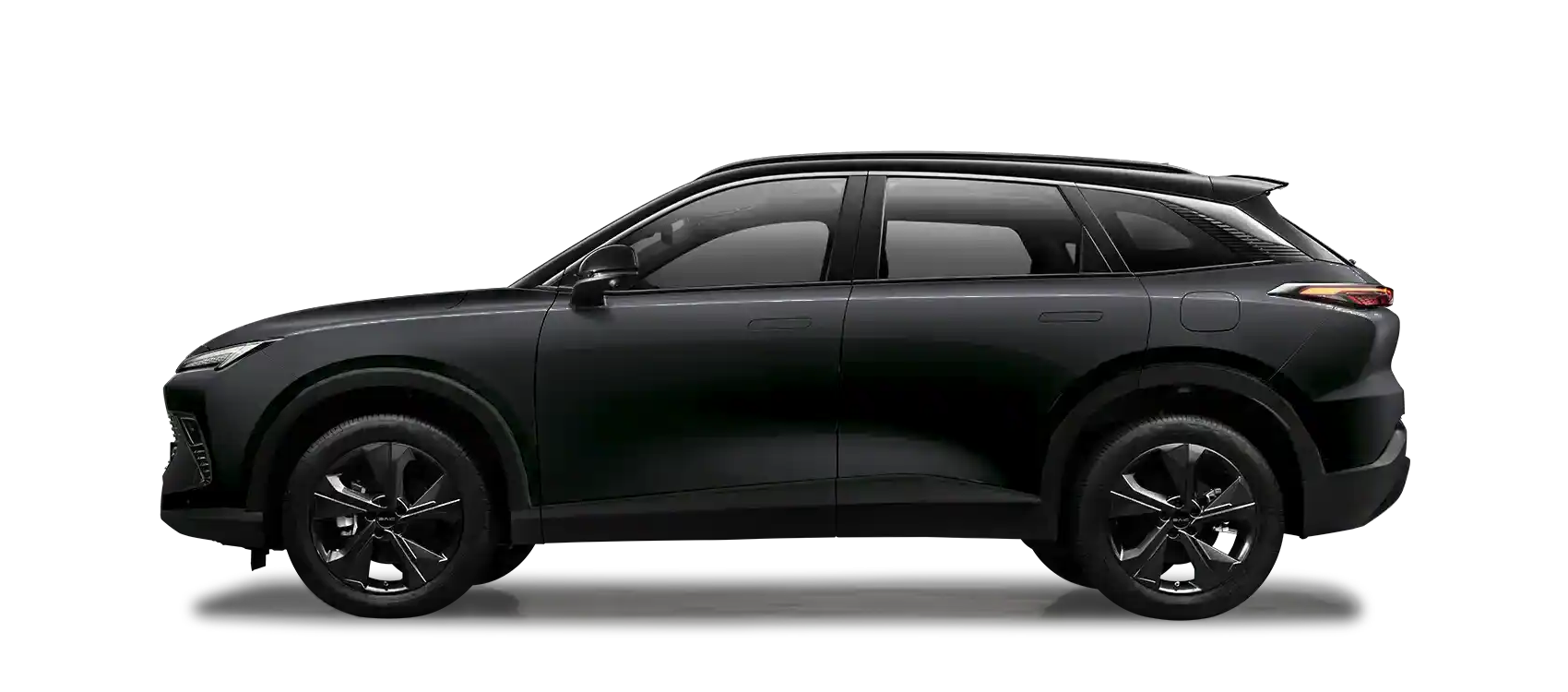 Side view of a jet black BAIC X55 Elite Hybrid crossover SUV